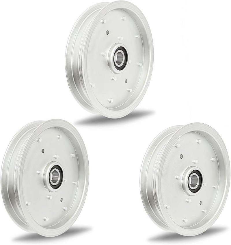 HTWORK AUC10172 Idler Pulley Fit for John Deere 15959 Z335E Z525E Z535M Z535R Z540M Z540R ZTrak, Lawn Mower Deck Flat Belt Pulley (3 Pc) - Image 1